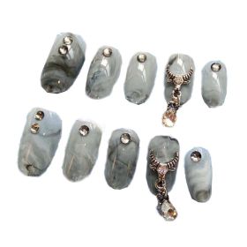 Grey Marble Beads False Fingernails Artificial False Nails Tips Wedding Nail Art Decoration Fake Nails