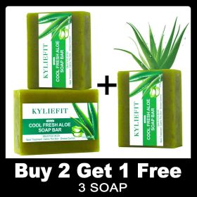 KYLIEFIT Cool Fresh Aloe Soap Bar, Reduce Acne and Black Spots, Clean Skin, Oil Control, Exfoliation, For Face And Body Use (Smell: Buy 2 Get 1 Free)